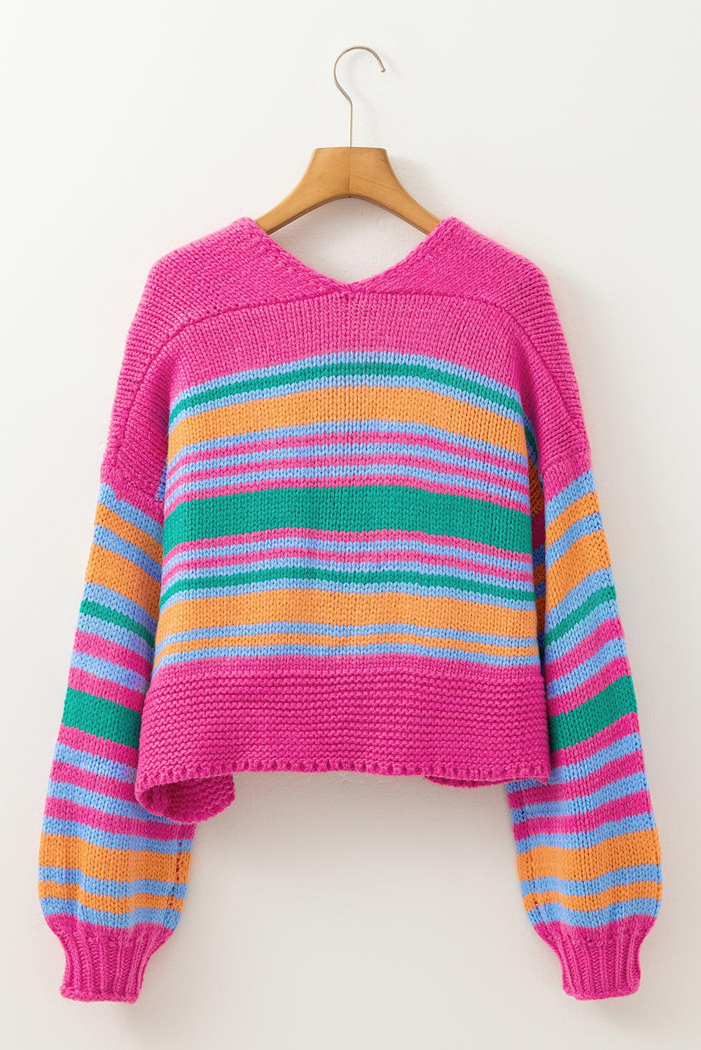 Rose Stripe Colorful Puff Sleeve Drop Shoulder Loose Cardigan Cardigans JT's Designer Fashion