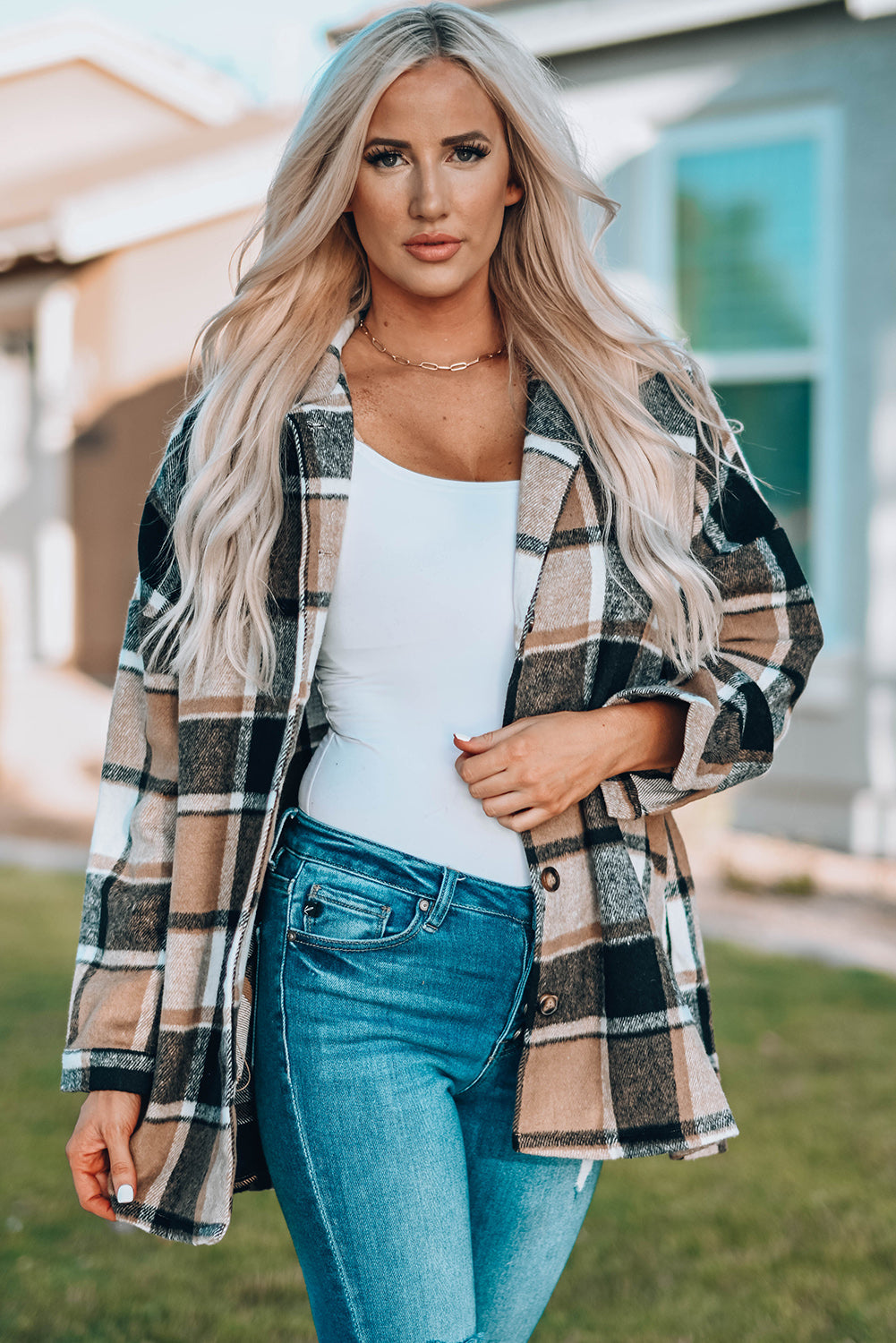Plaid Print Buttoned Shirt Jacket Plaid Shackets JT's Designer Fashion