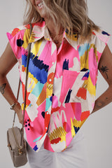 Multicolour Abstract Print Collared Cap Sleeve Casual Shirt Blouses & Shirts JT's Designer Fashion