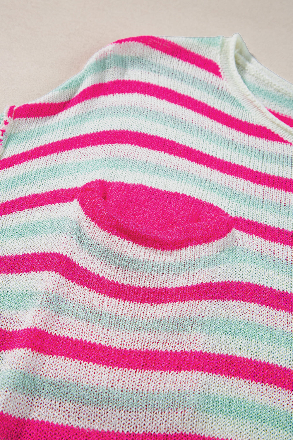 Rose Stripe Oversized Drop Shoulder Sweater with Pocket Sweaters JT's Designer Fashion