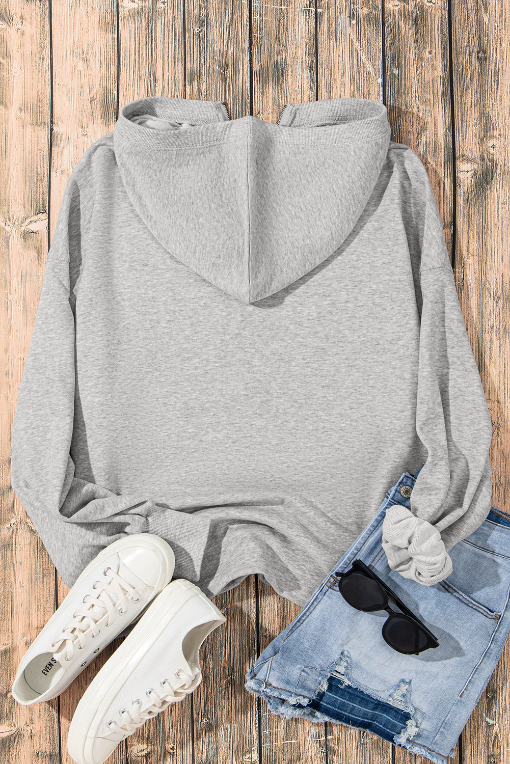 Light Grey Solid Kangaroo Pocket Half Zipper Oversized Hoodie Sweatshirts & Hoodies JT's Designer Fashion