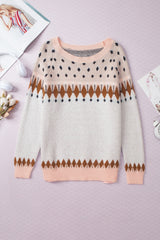 Multicolor Mixed Geometric Detail Raglan Sleeve Sweater Sweaters & Cardigans JT's Designer Fashion