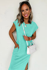 Clearly Aqua Mineral Wash Pocketed T-shirt Long Dress T Shirt Dresses JT's Designer Fashion