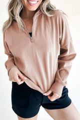 Smoke Gray Zipped Neck Pullover Drop Shoulder Sweatshirt Sweatshirts & Hoodies JT's Designer Fashion