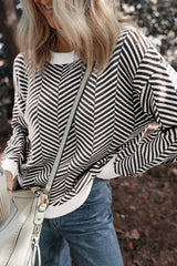 Black Contrast Edge Crew Neck Drop Shoulder Sweater Sweaters JT's Designer Fashion