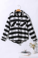 Black Plaid Textured Flap Pocket Shacket Plaid Shackets JT's Designer Fashion