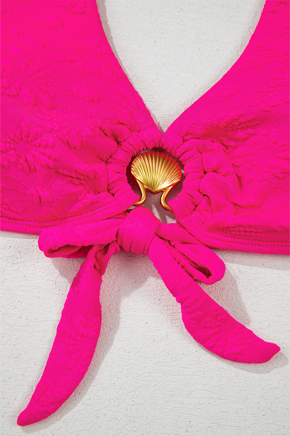 Rose Red Gold Shell Decor Wire-free Knotted 2pcs Bikini Swimsuit High Waisted Swimsuit JT's Designer Fashion