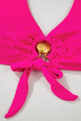 Rose Red Gold Shell Decor Wire-free Knotted 2pcs Bikini Swimsuit High Waisted Swimsuit JT's Designer Fashion