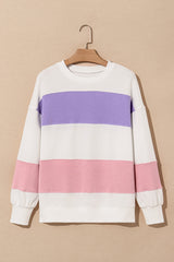 Beige Colorblock Patchwork Drop Shoulder Crewneck Sweatshirt Sweatshirts & Hoodies JT's Designer Fashion