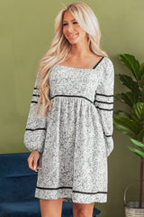 Gray Floral Print Open Back Balloon Sleeve Square Neck Mini Dress Floral Dresses JT's Designer Fashion