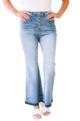 Sky Blue High Waist Buttoned Distressed Flared Jeans Jeans JT's Designer Fashion
