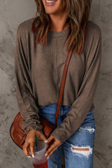 Brown Fiery Solid Color Patchwork Long Sleeve Top Long Sleeve Tops JT's Designer Fashion