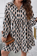 Apricot Geometric Print Collared V Neck Plus Size Mini Dress Plus Size Mini Dresses JT's Designer Fashion