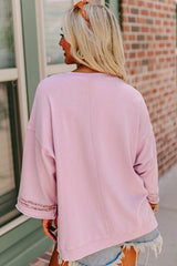 Light Pink Floral Peace Sign Graphic Drop Shoulder Wide Sleeve Casual Top Long Sleeve Tops JT's Designer Fashion