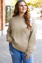 Khaki Star Pattern Drop Shoulder Plus Size Sweater Plus Size Sweaters & Cardigans JT's Designer Fashion
