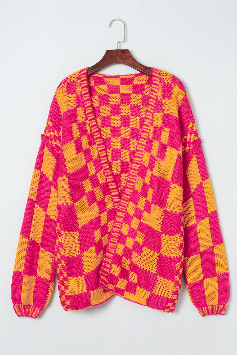 Multicolor Open Front Mixed Checkered Pattern Knit Cardigan Sweaters & Cardigans JT's Designer Fashion