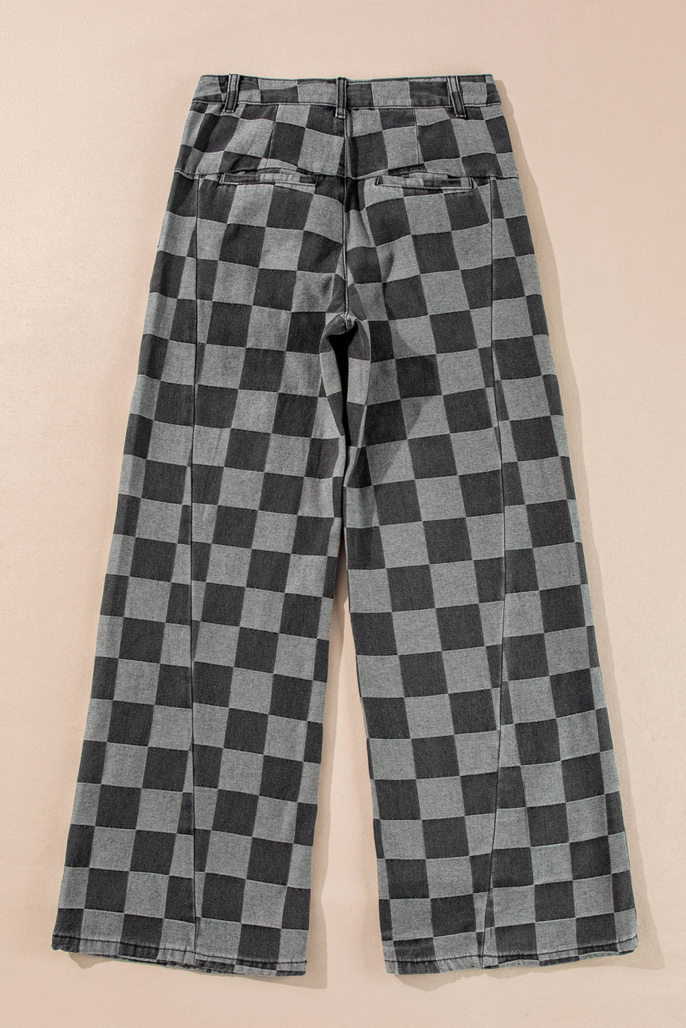 Dark Grey Checkered Denim Wide Leg Jeans Jeans JT's Designer Fashion
