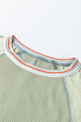 Meadow Mist Green Waffle Knit Wide Bracelet Sleeve Patchwork Raglan Top Long Sleeve Tops JT's Designer Fashion