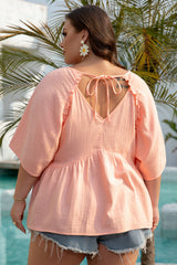 Apricot Pink Plus Size Textured Wide Short Sleeve Babydoll Blouse Plus Size Blouses & Shirts JT's Designer Fashion