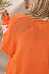 Orange Flower Pattern Drop Shoulder Plus Size Cardigan Plus Size Sweaters & Cardigans JT's Designer Fashion