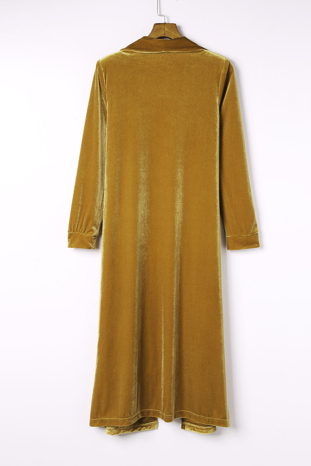 Yellow Velvet Open Front Pocketed Long Duster Sweaters & Cardigans JT's Designer Fashion