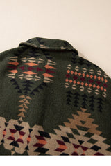Green Aztec Print Flap Pockets Long Sleeve Shacket Jackets JT's Designer Fashion