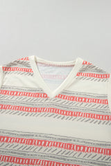 Beige Western Striped Print Casual Tank 2pcs Outfit Short Sets JT's Designer Fashion