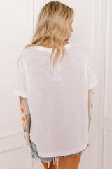 White Faux Two Piece Floral Long Sleeve Patchwork Tee Long Sleeve Tops JT's Designer Fashion
