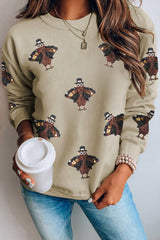 Parchment Shimmering Turkey Pattern Thanksgiving Holiday Sweatshirt Parchment 50%Polyester+50%Cotton Graphic Sweatshirts JT's Designer Fashion