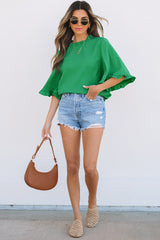 Green Frilly Round Neck Wide Half Sleeve Blouse Blouses & Shirts JT's Designer Fashion