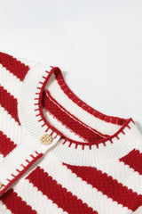 Red Stripe Chic Golden Button Cardigan Sweater Cardigans JT's Designer Fashion