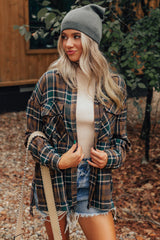 Brown Plaid Print Chest Pockets Buttoned Shirt Jacket Plaid Shackets JT's Designer Fashion