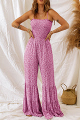 Phalaenopsis Thin Straps Smocked Bodice Wide Leg Floral Jumpsuit Bottoms JT's Designer Fashion