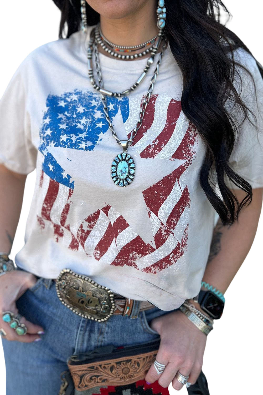 White American Flag Star Graphic Crew Neck T Shirt Graphic Tees JT's Designer Fashion