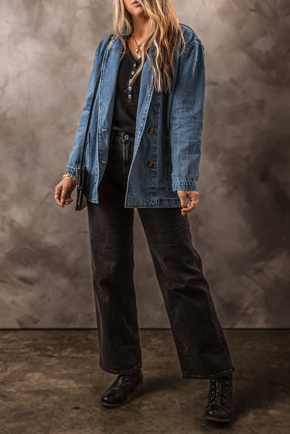 Sail Blue Side Pockets Lapel Collar Denim Jacket Denim Jackets JT's Designer Fashion