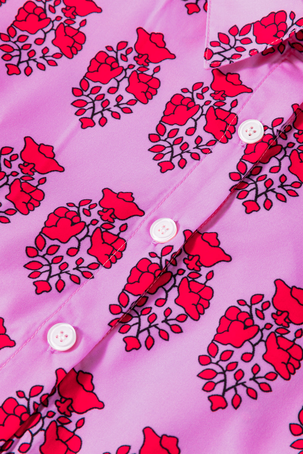 Sachet Pink Floral Print Multi Buttons Collared Short Sleeve Flowy Dress Mini Dresses JT's Designer Fashion
