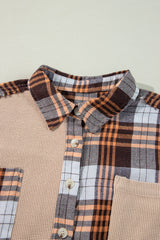 Khaki Thermal Knit Plaid Patchwork Shacket Plaid Shackets JT's Designer Fashion