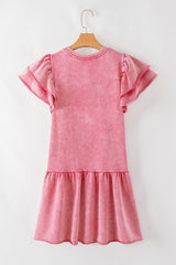 Sachet Pink Mineral Wash Raw Edge Ruffle Mini Dress Mini Dresses JT's Designer Fashion