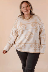 Apricot Plus Size Western Aztec Print Loose Sweater Plus Size Sweaters & Cardigans JT's Designer Fashion