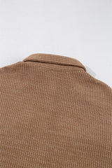 Dark Khaki Solid Color Corduroy Buttoned Long Sleeve Shacket Jackets JT's Designer Fashion