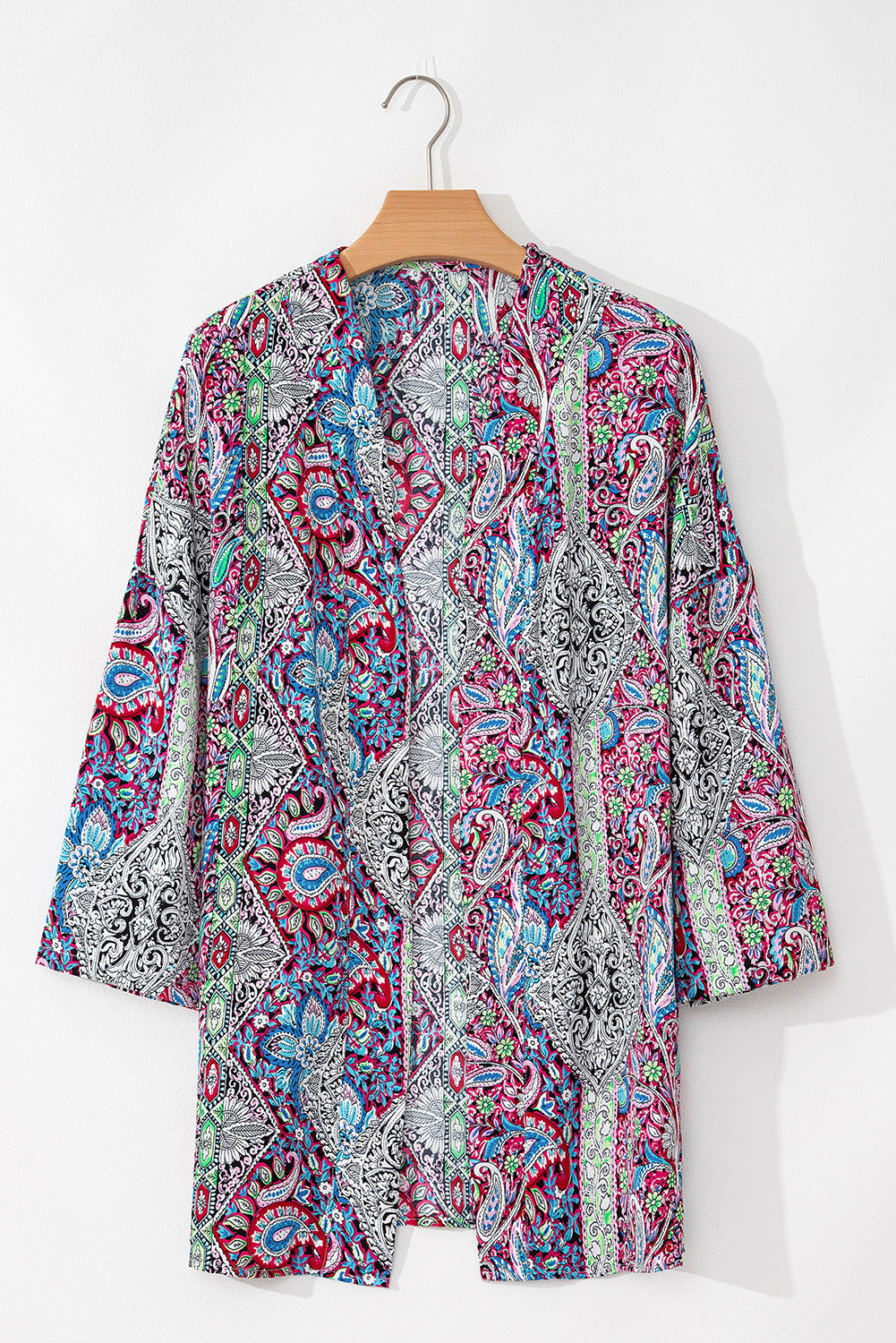 Red Paisley Print Open Front Kimono Kimonos JT's Designer Fashion