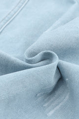Sky Blue Flap Pocket Buttoned Raw Hem Denim Jacket Denim Jackets JT's Designer Fashion