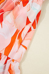 Orange Abstract Print Split Neck Long Sleeve Dress JT's Designer Fashion