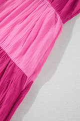 Pink Crinkled Colorblock Patchwork Flutter Tiered Mini Dress Mini Dresses JT's Designer Fashion