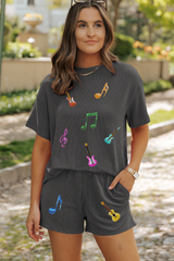 Carbon Grey Twisted Rib Texture Guitar Music Note Patched 2pcs Short Set Graphic Sets JT's Designer Fashion