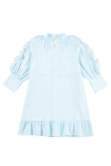 Myosotis Seersucker Ruffled Puff Sleeve Stand Neck Mini Dress Mini Dresses JT's Designer Fashion