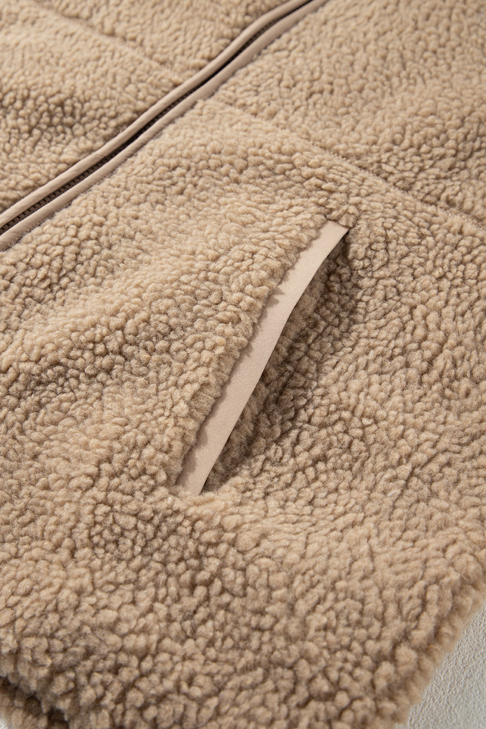 Pale Khaki Fleece Zip Up Drawstring Hooded Pocketed Jacket Jackets JT's Designer Fashion
