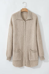 Jet Stream Collared Drop Shoulder Button Up Cardigan with Pocket Cardigans JT's Designer Fashion