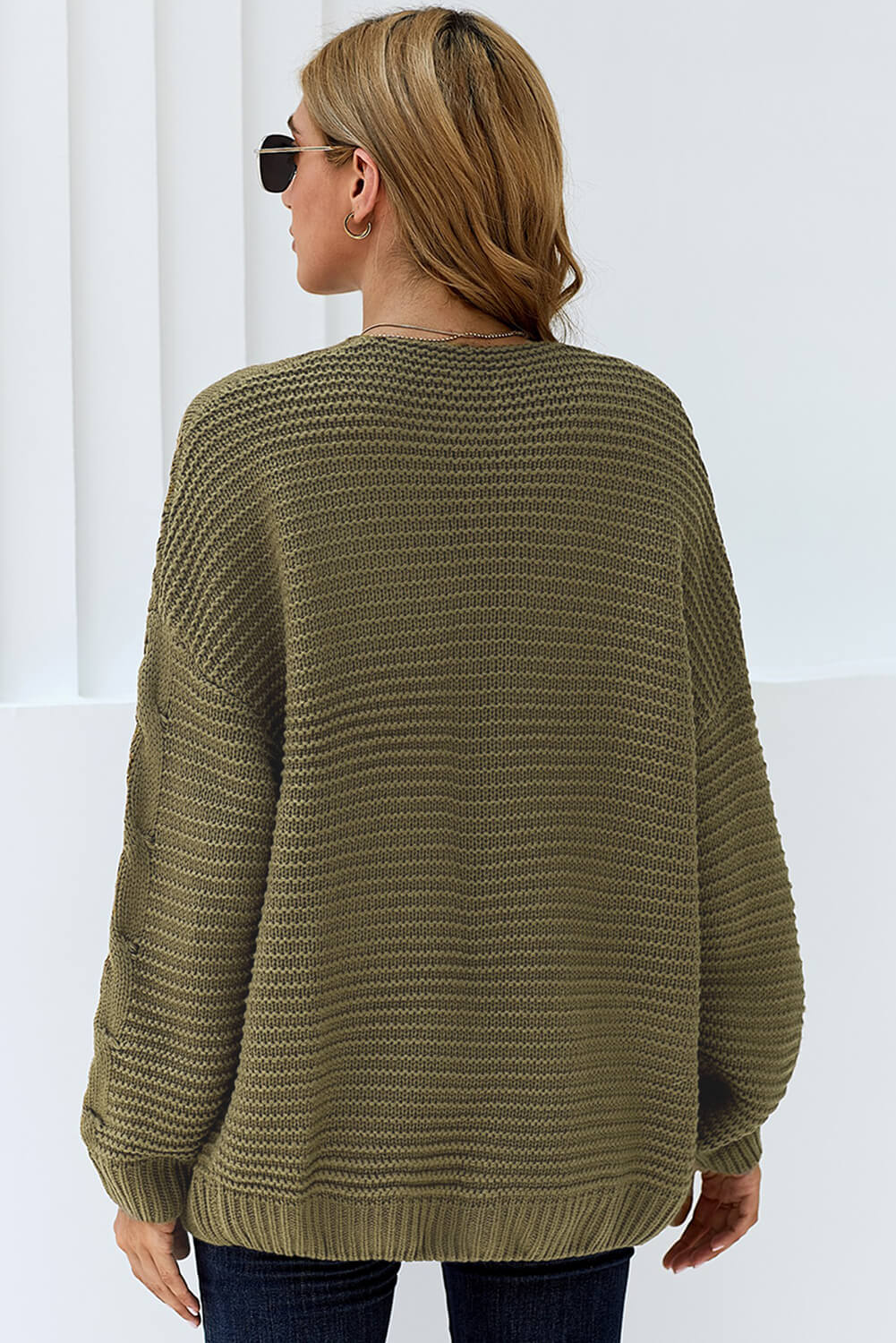 Olive Chunky Wide Long Sleeve Knit Cardigan Sweaters & Cardigans JT's Designer Fashion