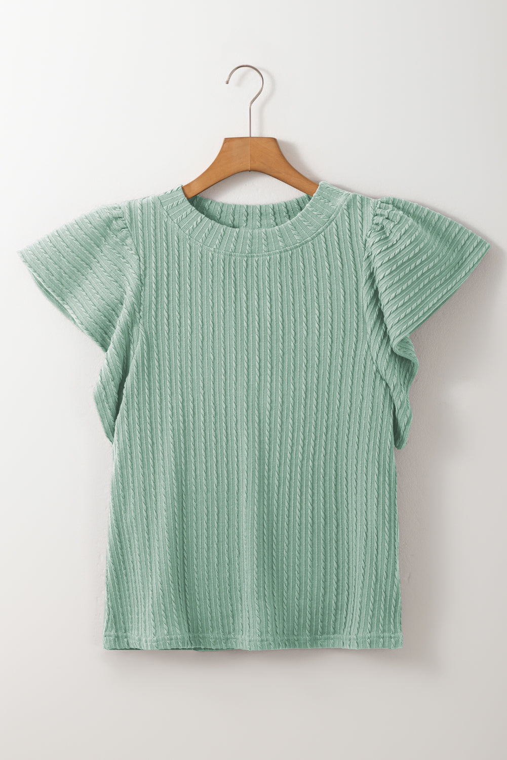 Moonlight Jade Solid Color Textured Flutter Sleeve Top Blouses & Shirts JT's Designer Fashion